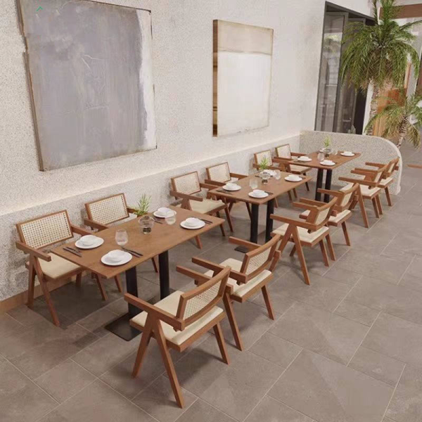 Solid wood restaurant furniture bistro rattan dining chairs suitable for coffee shop dessert shop