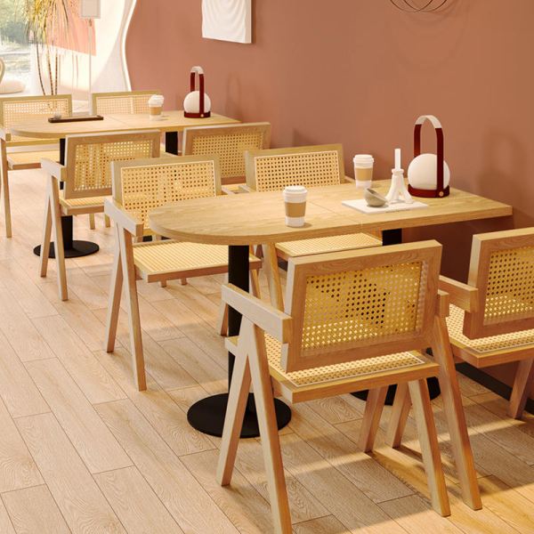 Modern Japanese style solid wood rattan cafe table and chair combination