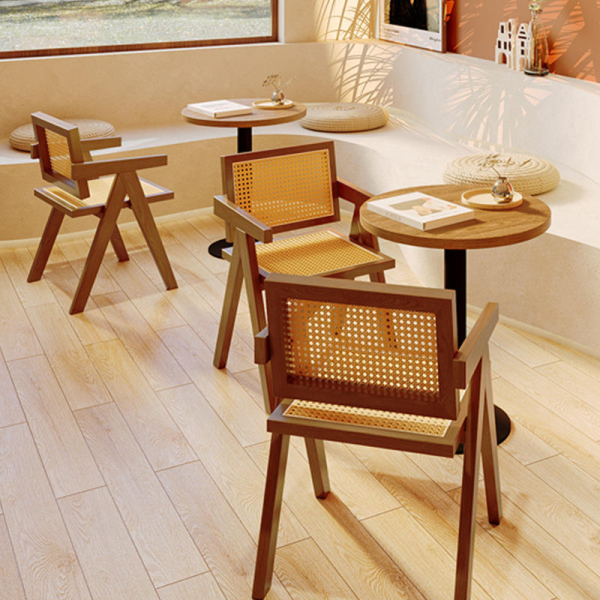 Modern Japanese style solid wood rattan cafe table and chair combination