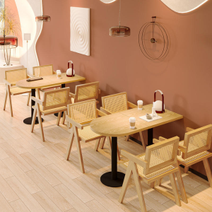 Modern Japanese style solid wood rattan cafe table and chair combination