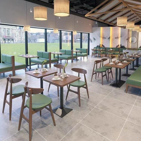 Modern hotel snack bar western restaurant booth sofa solid wood table chairs