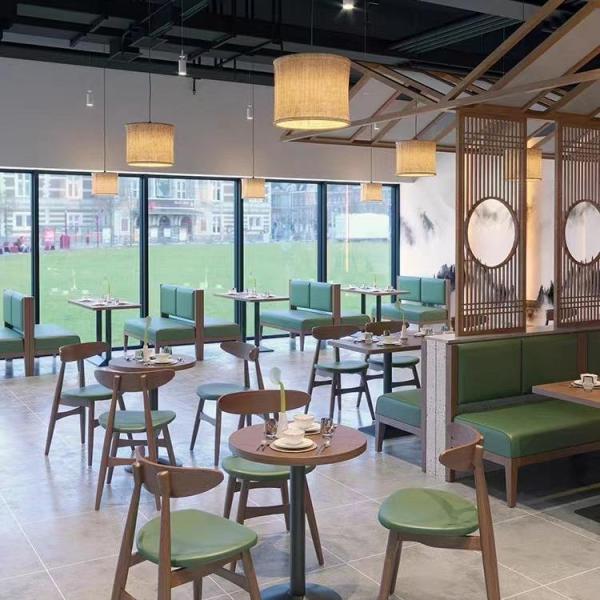 Modern hotel snack bar western restaurant booth sofa solid wood table chairs