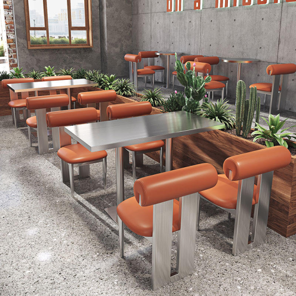 Custom modern design industrial style stainless steel table and chair set