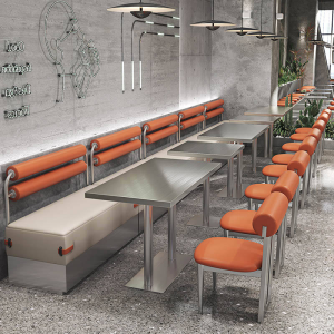 Custom modern design industrial style stainless steel table and chair set