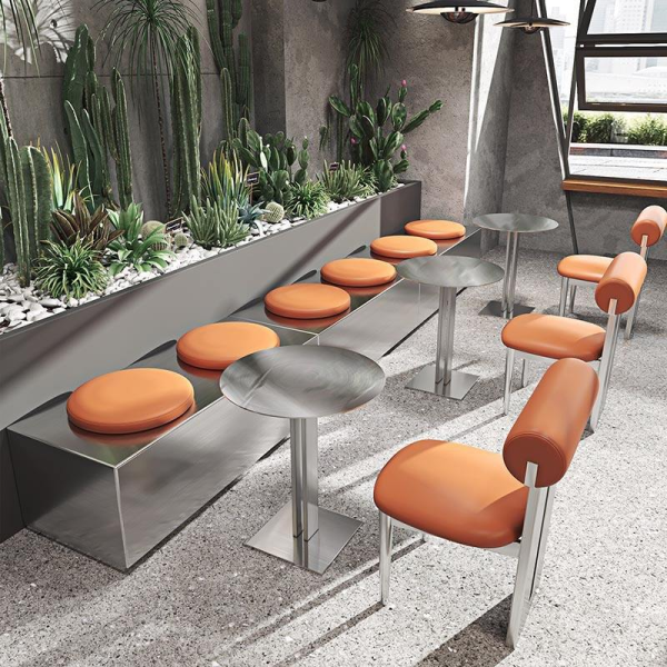 Custom modern design industrial style stainless steel table and chair set