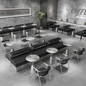 Modern industrial style stainless steel furniture booths sofa tables and chairs