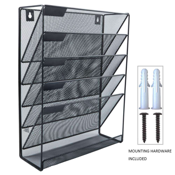 Mesh Wall Mount Magazine Rack A4 Newspaper Stand Metal Catalogue Holder Basket