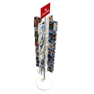 Customizable wire revolving display for store postcards brochures magazines and more