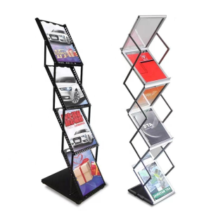 Iron Aluminum Alloy Acrylic Bookshelf Retractable Folding Newspaper Rack for Magazine Display and Storage