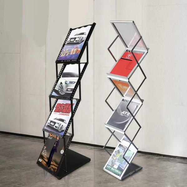 Iron Aluminum Alloy Acrylic Bookshelf Retractable Folding Newspaper Rack for Magazine Display and Storage
