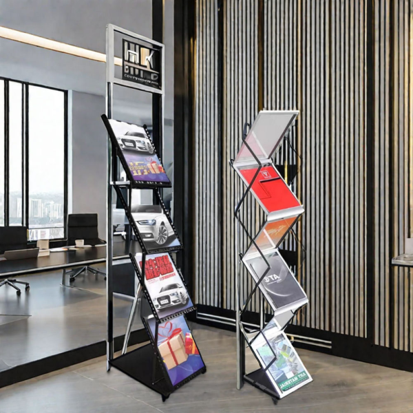 Iron Aluminum Alloy Acrylic Bookshelf Retractable Folding Newspaper Rack for Magazine Display and Storage