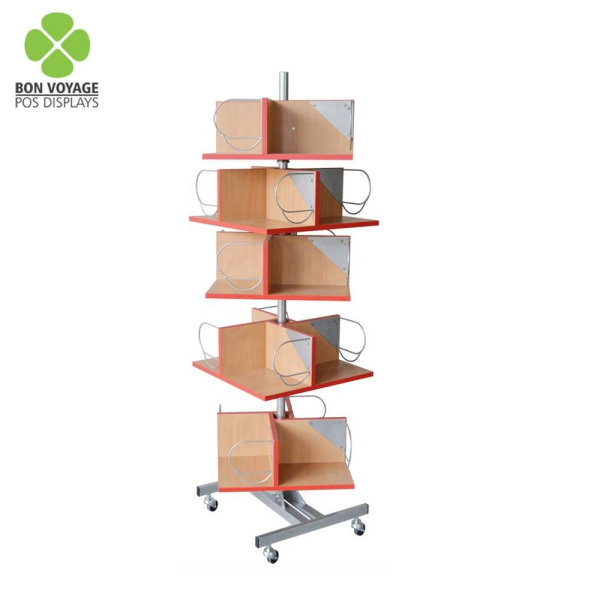 Wooden Flooring Retail Store Comic Books Display Rack for Magazine Newspaper