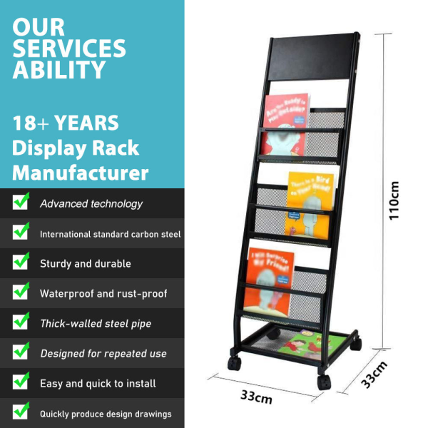 Mobile brochure and magazine rack outdoor metal newspaper rack display stand