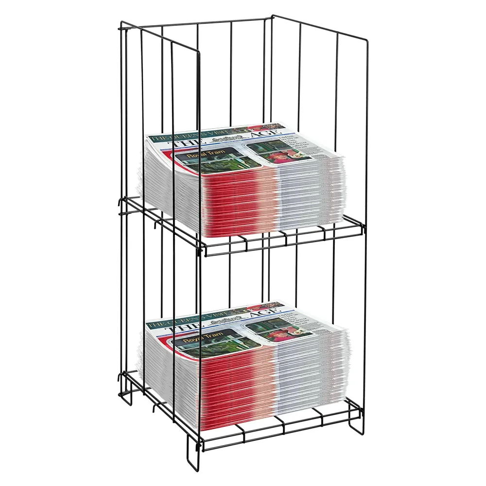 Detachable 2-Tiers Metal Newspaper Holder Flooring Display Rack Magazine Storage Dump Bin