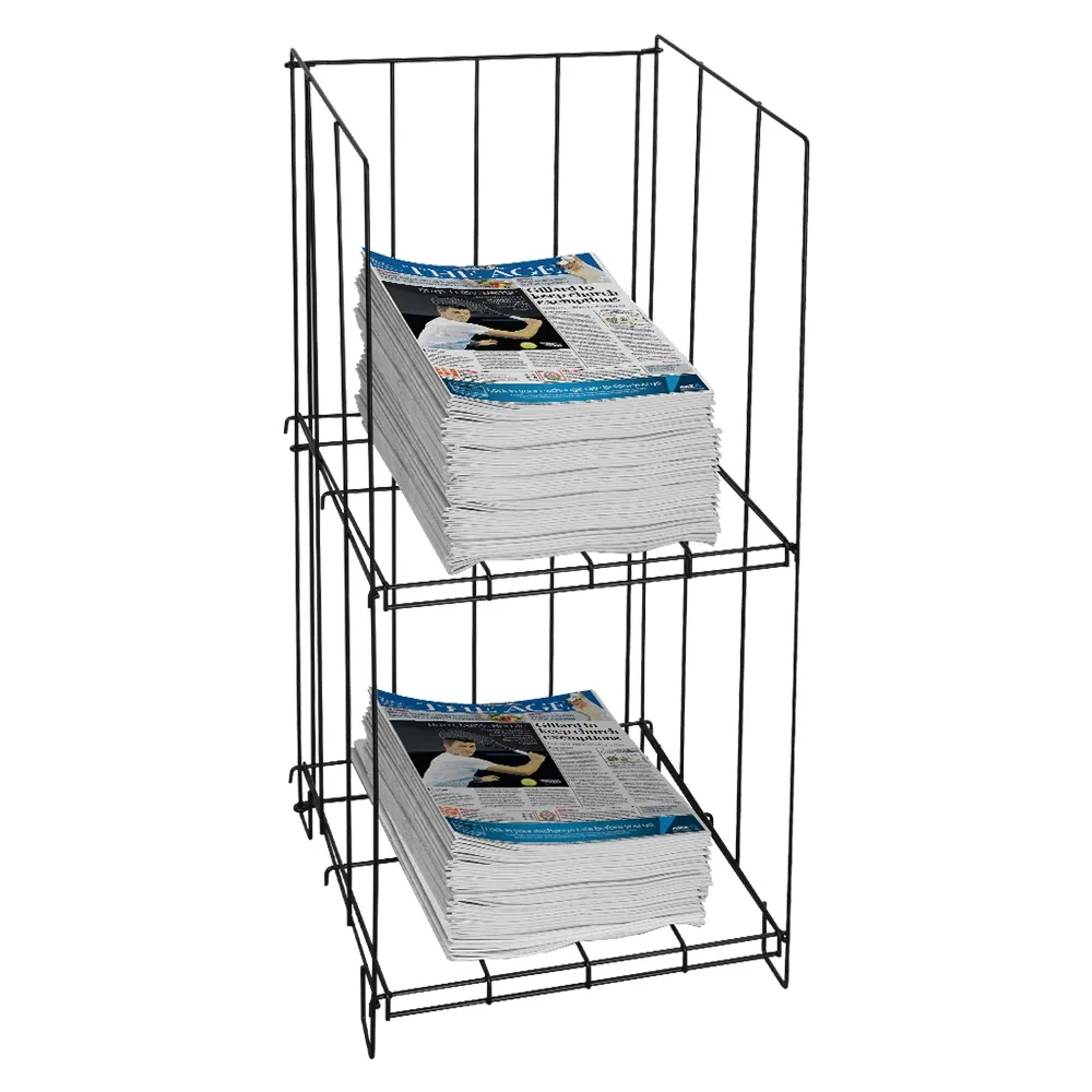 Detachable 2-Tiers Metal Newspaper Holder Flooring Display Rack Magazine Storage Dump Bin