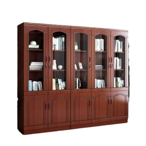 Walnut Floor-Standing Office Storage Data Cabinet with Locking Glass Door