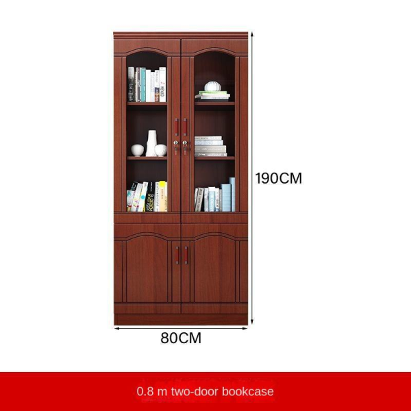 Walnut Floor-Standing Office Storage Data Cabinet with Locking Glass Door