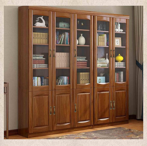 Modern Design Office Solid Wood Bookcase With Glass Door Suitable For Living Room Furniture