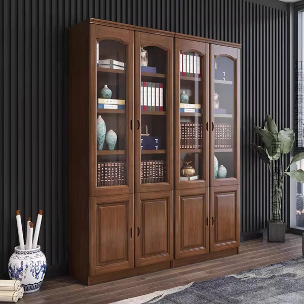Modern Design Office Solid Wood Bookcase With Glass Door Suitable For Living Room Furniture