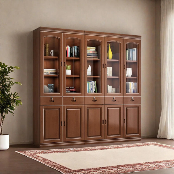 Modern Design Office Solid Wood Bookcase With Glass Door Suitable For Living Room Furniture
