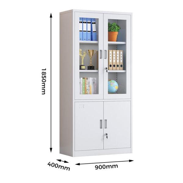 Modern four door metal bookcase with adjustable shelves filing cabinet