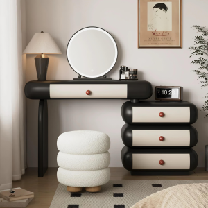 Retro light-luxury mid-century-inspired dressing table solid wood with integrated drawers