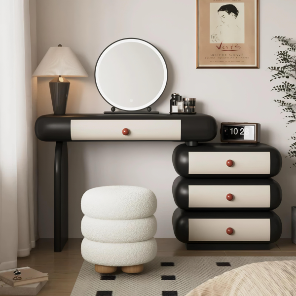 Retro light-luxury mid-century-inspired dressing table solid wood with integrated drawers
