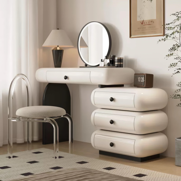 Retro light-luxury mid-century-inspired dressing table solid wood with integrated drawers