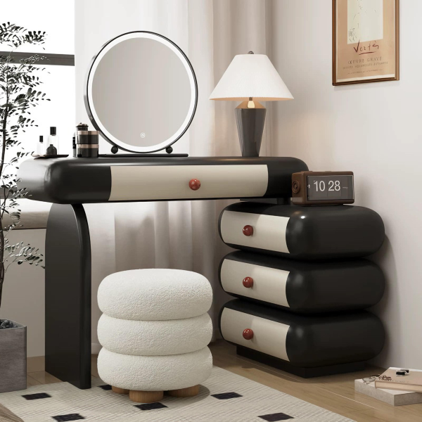 Retro light-luxury mid-century-inspired dressing table solid wood with integrated drawers