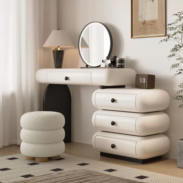 Retro light-luxury mid-century-inspired dressing table solid wood with integrated drawers