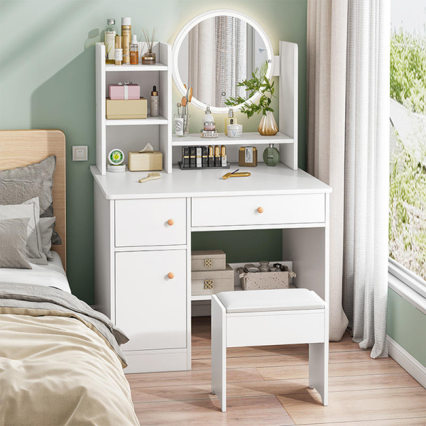 Modern Practical Makeup Table with Storage Cabinet Integrated Dressing Table