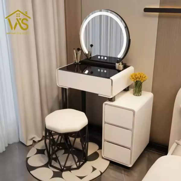 Makeup Vanity Desk Set with Lighted Mirror and 4 Drawers Bedroom Makeup Dressing Table White
