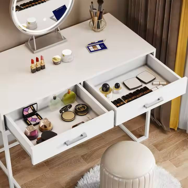 Makeup Vanity Desk Set with Lighted Mirror and 4 Drawers Bedroom Makeup Dressing Table White