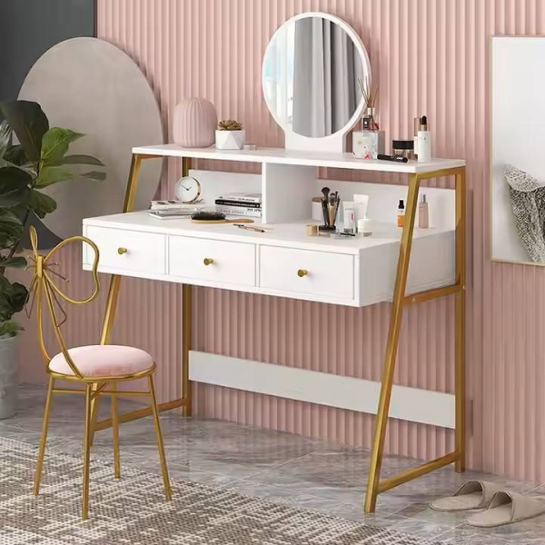 Makeup Vanity Desk Set with Lighted Mirror and 4 Drawers Bedroom Makeup Dressing Table White