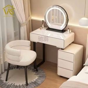 Makeup Vanity Desk Set with Lighted Mirror and 4 Drawers Bedroom Makeup Dressing Table White