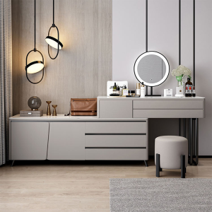 Modern Simple Multi-functional Princess Dressing Makeup Table With Side Cabinet Vanity Smart Mirror