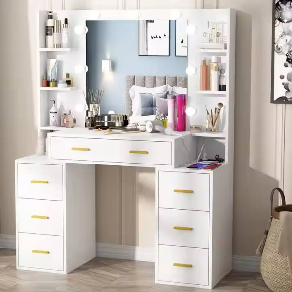 Italian Modern Simple Dressing Table with Tempered Glass Light Luxury Makeup Vanities for Wedding Bedroom