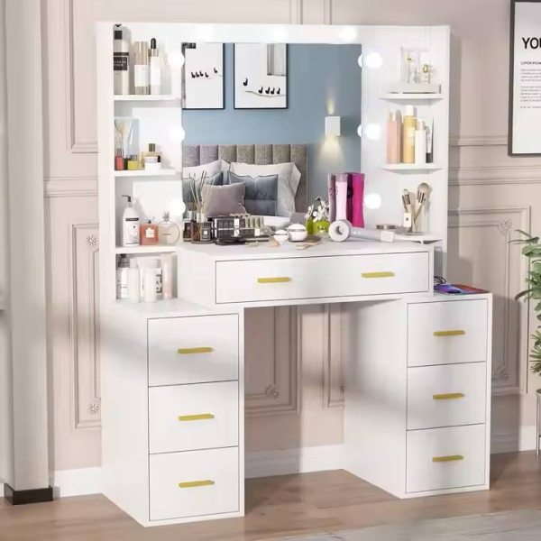 Italian Modern Simple Dressing Table with Tempered Glass Light Luxury Makeup Vanities for Wedding Bedroom