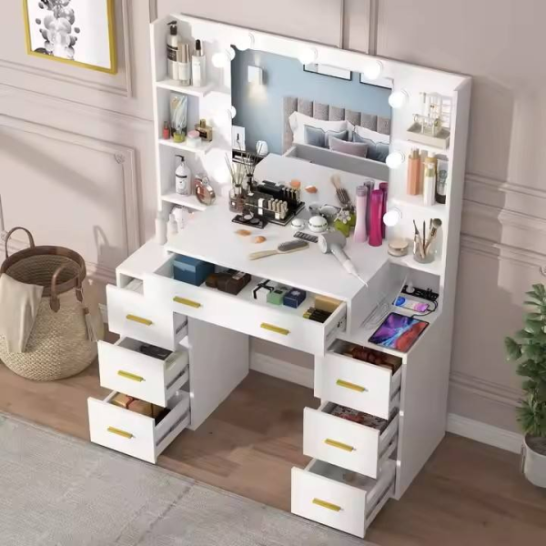 Italian Modern Simple Dressing Table with Tempered Glass Light Luxury Makeup Vanities for Wedding Bedroom