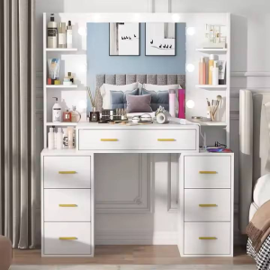 Italian Modern Simple Dressing Table with Tempered Glass Light Luxury Makeup Vanities for Wedding Bedroom