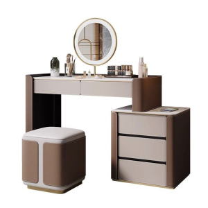 Solid wood dressing table saddle leather rock board integrated bedroom dressing table
