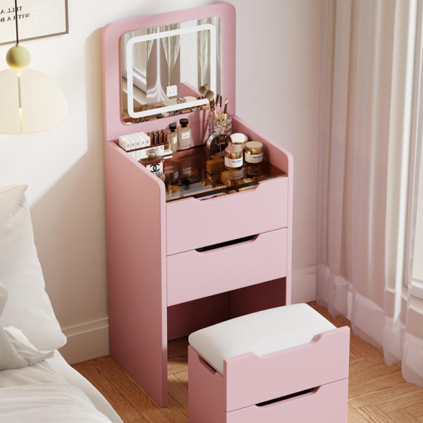 Multi-Functional Cream Style Dressing Table Lighted Mirror for Women for Makeup Vanity Bedroom Furniture Table