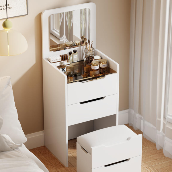 Multi-Functional Cream Style Dressing Table Lighted Mirror for Women for Makeup Vanity Bedroom Furniture Table