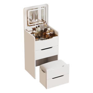 Multi-Functional Cream Style Dressing Table Lighted Mirror for Women for Makeup Vanity Bedroom Furniture Table