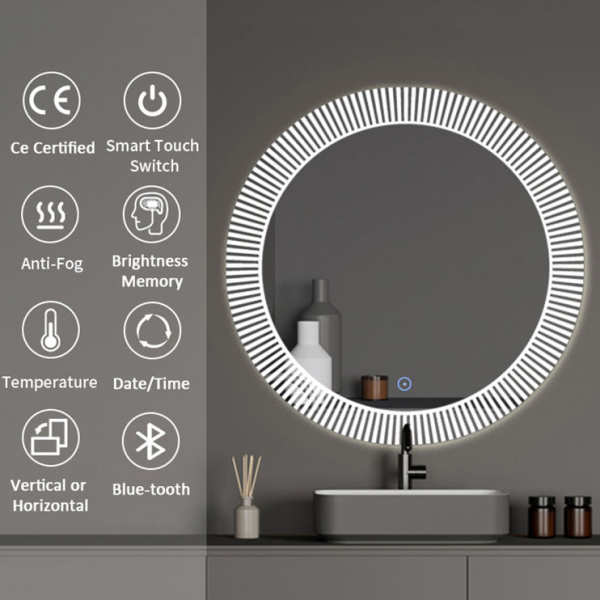 Modern Home Bathroom Mirror Time Display Led Touch Sensor Mirror Anti Fog Smart Mirror with Led Light