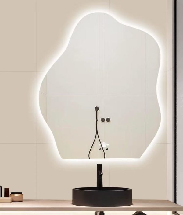 Modern touch switch asymmetrical irregular LED wall mirror anti-fog