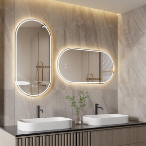 Modern Frameless LED Oval Bathroom Mirror Smart Touch Sensor Switch