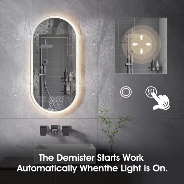 Modern Frameless LED Oval Bathroom Mirror Smart Touch Sensor Switch