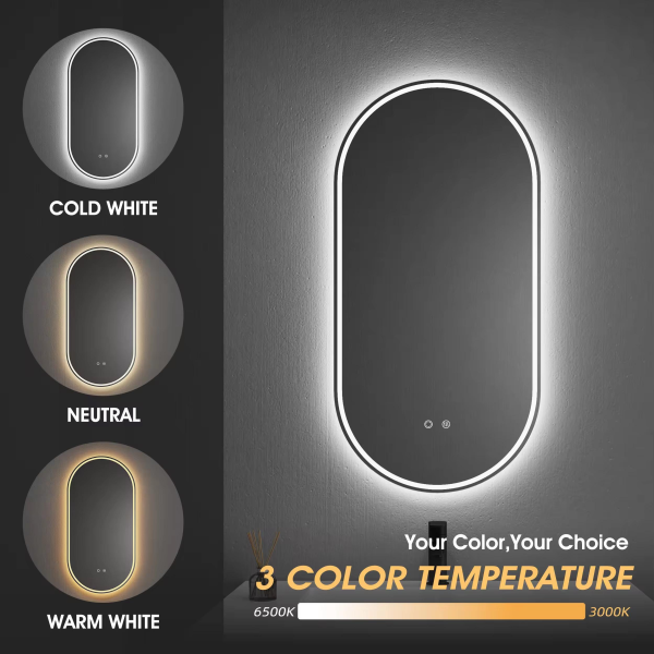 Modern Frameless LED Oval Bathroom Mirror Smart Touch Sensor Switch