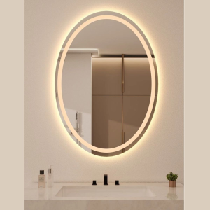 Oval Shaped LED Illuminated Bathroom Mirror Wall Mounted Chinese Style Bathroom with Light Makeup Mirror